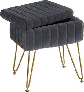 lot 2767 image: Greenstell Vanity Stool Chair Faux Fur with Storage, Grey
