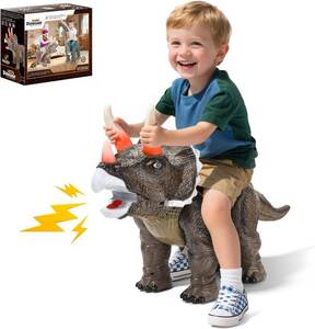lot 2768 image: $71 Dinosaur Ride-On Toy Car for Kids Triceratops Push Car with Sound