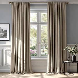 lot 2773 image: MIULEE Taupe Velvet Blackout Curtains 84in Rod Pocket - Set of 3