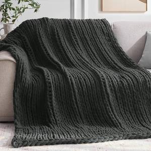 lot 2800 image: $65 Chunky Knit Throw Blanket 60x80, Dark Grey Chenille, Washable