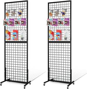 lot 2860 image: $113 2-Pack 2x6 Gridwall Panels with T-Base, Black Display Rack