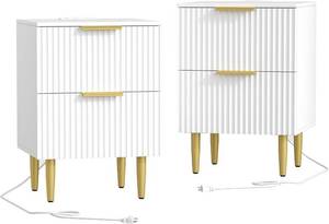 lot 2880 image: $114 White Nightstands Set, Charging Station, 2 Drawers, USB Ports