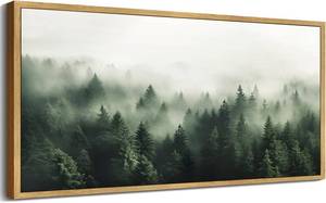 lot 2887 image: $130 SHENIFY Green Fog Pine Tree Forest Vintage Framed Art - 30x60in