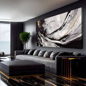 lot 2891 image: $150 XIANSHOU Abstract Canvas Wall Art, Gold Decoration, 29x58 in