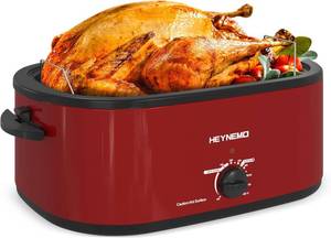 lot 2896 image: $82 26-Quart Electric Roaster Oven with Self-Basting Lid, Red
