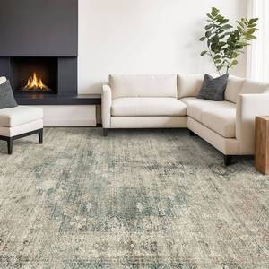 lot 2905 image: $200 Washable Moss Green 9x12 Rug   Living Room, Non-Slip, Low-Pile