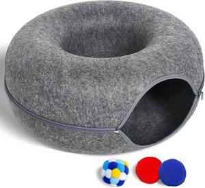 lot 2909 image: Large Cat Tunnel Bed with 3 Toys, Scratch-Resistant, 30 lb