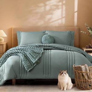 lot 2927 image: Monbix Queen Comforter Set - 3 Pieces Sage Green Bed in a Bag