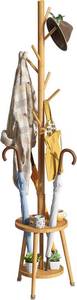 lot 2938 image: FILWH Freestanding Coat Rack with Umbrella Organizer Tray Bamboo
