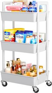 lot 2940 image: Pipishell 3-Tier Rolling Cart, Plastic, Lockable Wheels, White