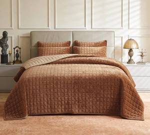 lot 2945 image: $99 Velvet Quilt FullQueen Set 90x98 Quilted with Shams Caramel