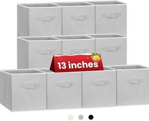 lot 2946 image: Criusia 13x13 Large Storage Cubes, Set of 10 Fabric Bins (Grey)