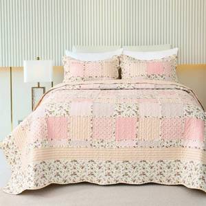 lot 2949 image: Cmfshape Garden Floral Quilt Bedspread Twin Pink Quilt Set Sham