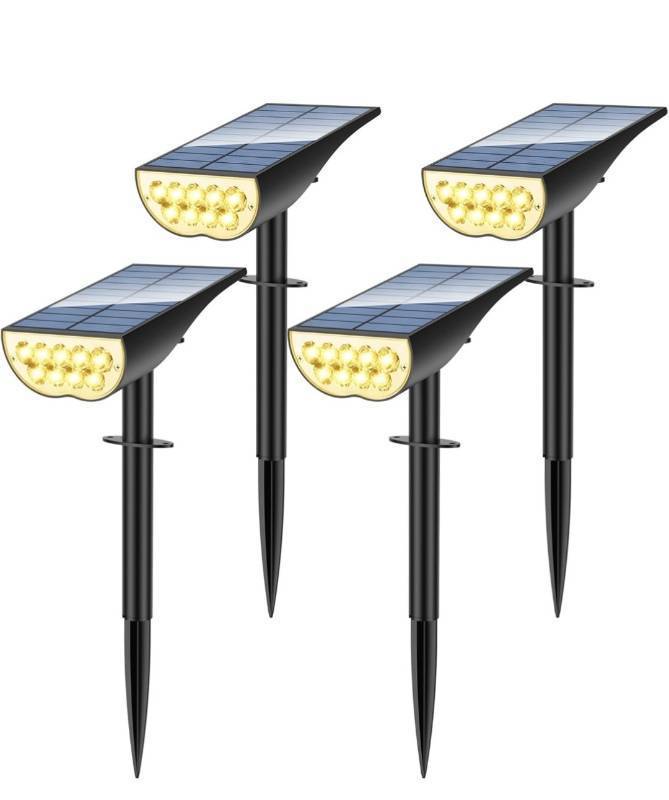 lot 27506 image: Solar Spot Lights Outdoor, Solar Lights Outdoor Waterproof IP65, 3 Brightness Modes Dusk to Dawn Landscape Spotlights for Yard Garden Pathway Tree Decoration, Warm White, 4 Pack
