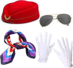 lot 12780 image: Women s Flight Attendant Costume Set Stewardess Accessories with Bellhop Hat, Scarf, Sunglasses & Gloves