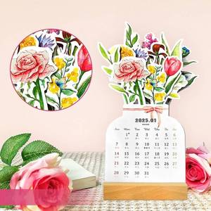 lot 30001 image: 2026 Small Desk Calendar Bloomy Flower Calendar Stand up Desk Calendar Office Calendar Christamas Gifts New Year Gifts (Rose Bouquet)
