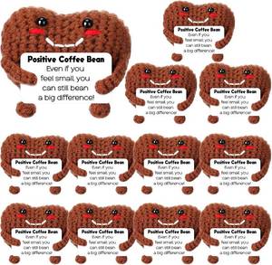 lot 30024 image: 12 Pcs Crochet Coffee Gifts Bulk Small Handmade Plush Coffee Bean with Cards Employees Appreciation Crochet Gifts for Coworkers Staff Home Office Decor Valentines Holiday Party Favor