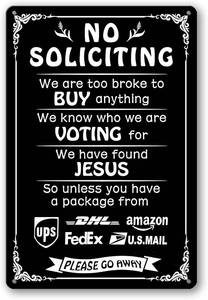 lot 30059 image: Funny No Soliciting Sign for Front Door and House Were Voting for Jesus Metal Sign For Office Home Garden Yard