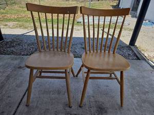 lot 20583 image: Mid-Century Spindle Back Wood Dining Chairs - Set of 2