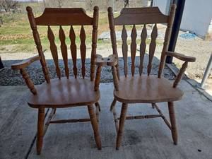 lot 20585 image: Solid Wood Arrow Back Kitchen Chairs - Set of 2