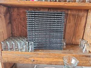 lot 20602 image: Set of (23) Shot Glasses with (21) Metal Flight Trays