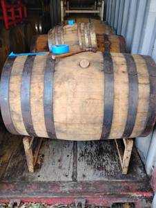 lot 20632 image: 50 Gallon Steel Banded Barrel