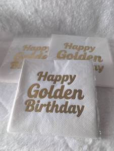 lot 2306 image: Happy Golden Birthday Paper Napkins Pack - 3 packs