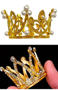 lot 2309 image: Set of 2 Gold Tone Pearl Crown Cake Toppers (or baby photography crowns)- 2 ct