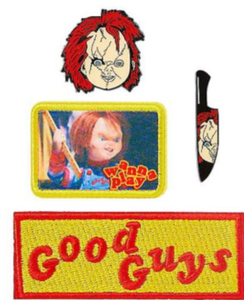 lot 2321 image: Childs Play Chucky Good Guys Patch & Pin Set