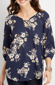lot 2342 image: Maurices Navy Floral Long Sleeve Blouse XS