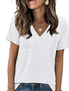 lot 2347 image: New Floris White Eyelet V-Neck Top - Large