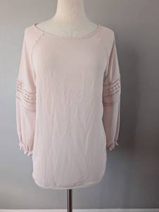 lot 2351 image: LOFT Pink Lace Trim Long Sleeve Top - Medium
