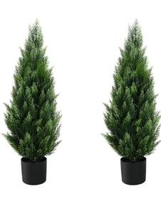 lot 6581 image: 3FT Artificial Topiary Tree Beautiful Realistic Faux Cedar Pines Christmas Trees UV Rated Fake Shrubs