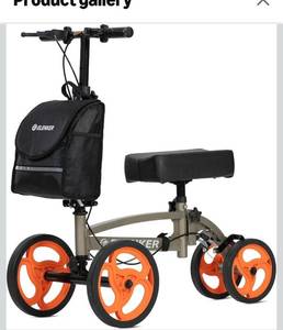 lot 6587 image: ELENKER Steerable Knee Scooter, Foldable Knee Walker with Basket Dual Braking System, Knee Scooters for or Angle and Injured Foot Broken Champagne