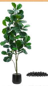 lot 6592 image: Artificial Fiddle Leaf Fig Tree��7FT Tall Faux Ficus Lyrata Plant Fake Fig Trees Realistic Green Silk Large Leaves with Natural Trunks & Pebbles in Black Planter for Indoor Outdoor Office Home.