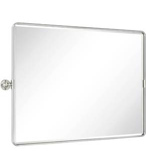 lot 6596 image: Pivot Mirror Brushed Nickel Tilt Bathroom Vanity Mirror Brushed Nickel Metal Framed Rectangle 19x24