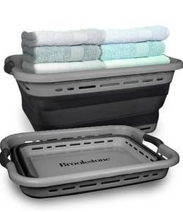 lot 6598 image: BROOKSTONE 11 GALLON XL 24 Collapsible Laundry Basket & Clothes Hamper, Comfort Non-Slip Handles,