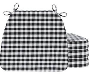 lot 6632 image: AAAAAcessories D-Shaped Chair Cushions, 2 Thick Dining Chair Pads with Ties and Removable, Machine-Washable Cover, 17 x 16, Set of 4, Checkered BlackWhite