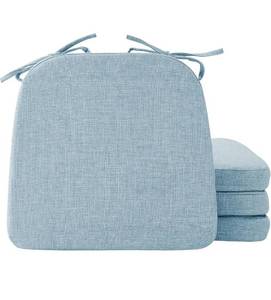 lot 6633 image: Chair Cushions for Dining Chairs, 2 Thick Seat Cushions for Kitchen Chairs, D-Shaped Chair Pads with Washable Cover, Ties and Non Slip Backing, 17 x 16, Set of 4, Light Blue