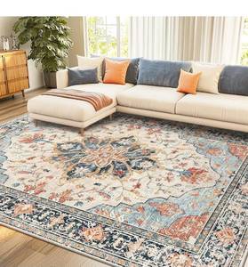 lot 6638 image: Area Rugs 8x10 Washable Non-Slip, Floral Vintage Distress Print Pattern Medallion Carpet for Living Room