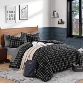 lot 6640 image: Andency Black Grid Comforter Set Full Size (79x90 Inch), 3 Pieces(1 Grid Comforter and 2 Pillowcases),