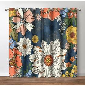 lot 6642 image: Jekeno Boho Floral Blackout Curtains, Bohemian Tropical Flower Print Decor
