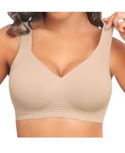 lot 6647 image: PoseFree Womens Seamless Wireless Supportive Bra Push Up Comfort Soft No Underwire Full Coverage T-Shirt Bra - 3XL