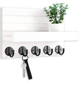 lot 6670 image: Key Holder for Wall, Decorative Key and Mail Holder with Shelf Has Large Key Hooks for Bags