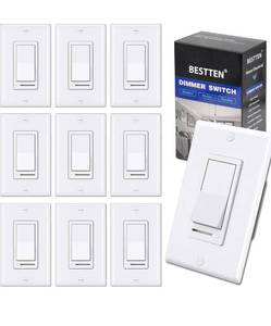 lot 6682 image: BESTTEN 10 Pack Dimmer Light Switch, Single-Pole or 3-Way Dimmer Switches, 120V,