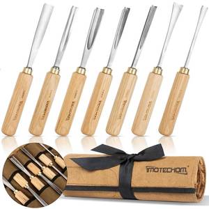 lot 6686 image: IMOTECHOM 7-Pieces Woodworking Wood Carving Tools Chisel Set with Canvas Bag, Gouges and Carving Chisel Set, Razor Sharp CR-V 60 Steel Blades