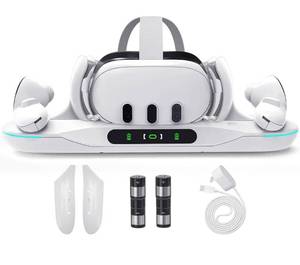 lot 6695 image: Lampelc Charging Dock for Meta Quest 3, Auto-Clamping Fast Charging Station VR Charger Stand for Headset Controllers Accessories, with 2 Rechargeable Batteries, LED Display
