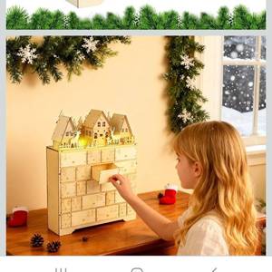 lot 6696 image: Countdown To Christmas Calendar - Reusable Wooden Advent Decoration, LED-Lit Holiday Countdown