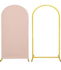 lot 6697 image: Metal Arch Stand and Cover Set,1 Nude Spandex Fitted Backdrop with 1 Gold Wedding Arched Stand Frame for Parties Birthday Baby Shower Bridal Banquet Decoration (6.6FT)