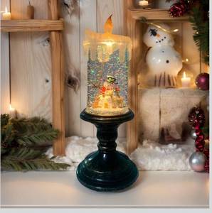 lot 6704 image: Christmas Flickering Flameless Candles Christmas Snow Globe Candle Light Swirling Water Glittering Spinning Candles with 6 Hours Timer for Home Christmas Gift Decorations (Snowmen)